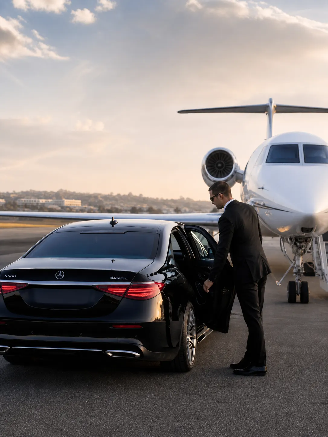 Chauffeur at private jet terminal San Diego
