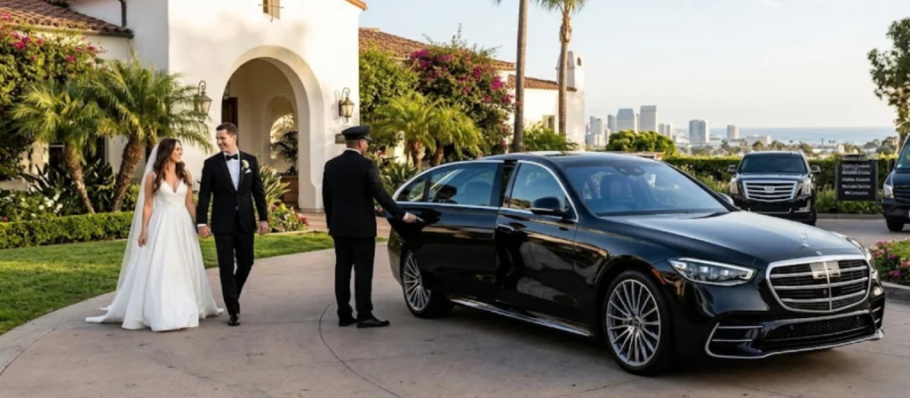 Luxury wedding transportation in San Diego with professional chauffeur by Black Car Limo San Diego